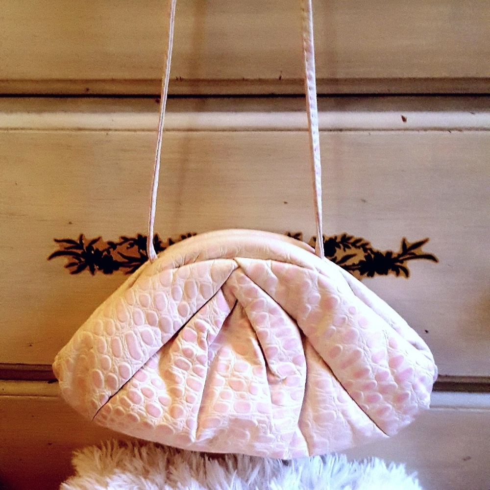 Vintage Pink Embossed Reptile Leather Bag